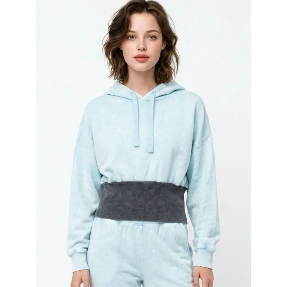 FREE PEOPLE | FP MOVEMENT Icy Blue Hoodie Gray Ribbed Cutout Back Women’s Size M